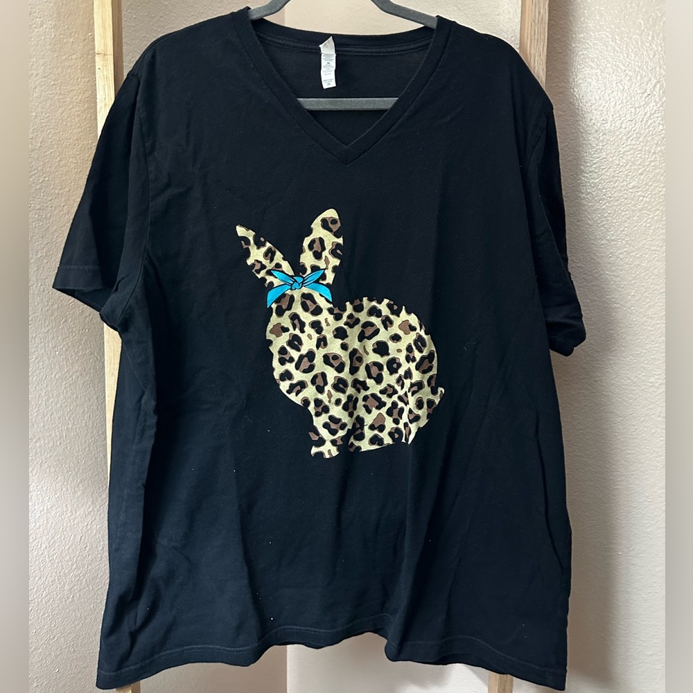 Easter Shirt | 2X | Black Cheetah Print Bunny with Blue Bandana